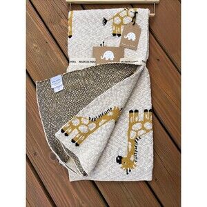 New MADE IN INDIA Cotton Knit Orange Giraffe Baby Blanket Throw Textured Trim
